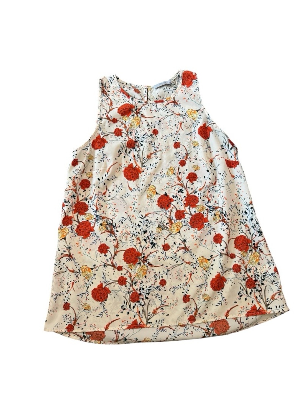 Dalia Floral Tank Top in Cream with Red and Yellow Blossoms